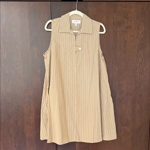 Banana Republic Sleeveless Shift Dress in Tan and White Pinstripe